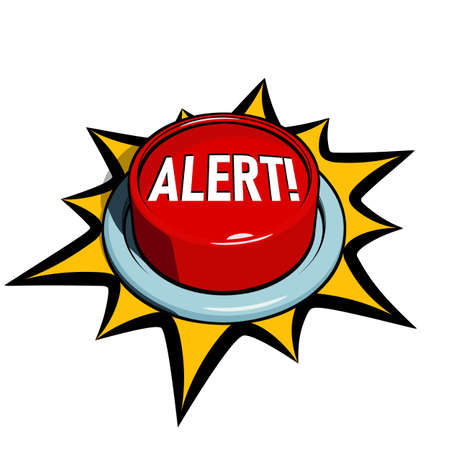 Red alert button on white background. Alarm button or SOS emergency button concept. Vector illustrationのイラスト素材