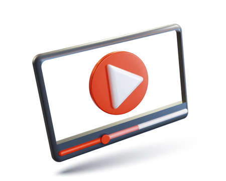Minimal video player or media player interface in perspective view, social media concept. Realistic 3D vector illustration isolated on a white backgroundのイラスト素材