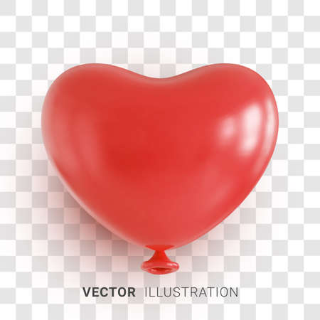 Red balloon in form of heart on transparent background. Heart icon. Symbol of love and wedding. Design element for Valentine's Day cards. Realistic 3d vector illustrationのイラスト素材