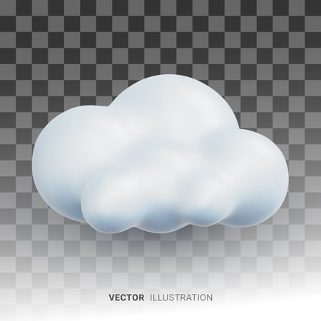 Realistic vector 3D cloud icon isolated on transparent background. Concept for website or application of weather forecast or cloud computingのイラスト素材