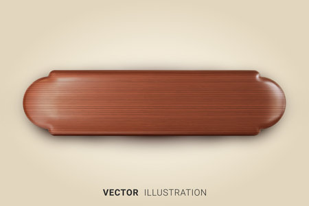 Realistic wooden nameplate. Retro style, wood grain. 3D vector illustrationのイラスト素材