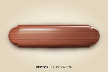 Wooden nameplate. Retro style, wood grain. Realistic 3D vector illustrationのイラスト素材