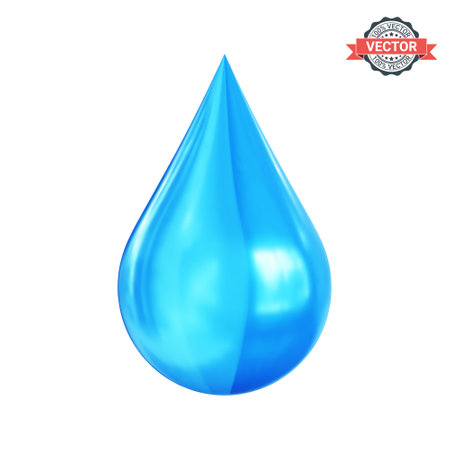 Water drop or rain drop icon. Realistic 3D vector illustration isolated on a white backgroundのイラスト素材