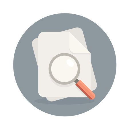 Search documents icon. Document files and magnifying glass. Vector illustration in flat styleのイラスト素材