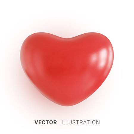 Red heart icon. Love and wedding symbol. Design element for Valentine's Day cards. Realistic 3d vector illustration on a white backgroundのイラスト素材