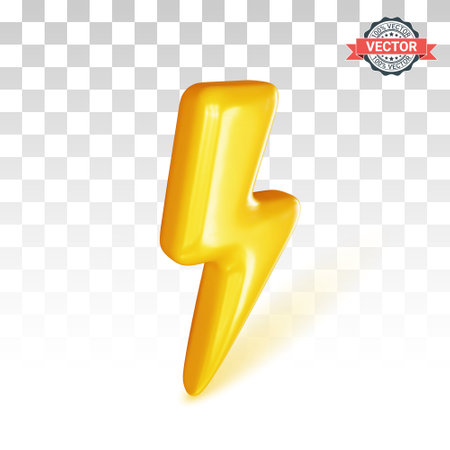 Lightning bolt icon. Conceptual sign of thunderstorm, electricity, battery or electric vehicle. Realistic 3D vector illustration on transparent backgroundのイラスト素材