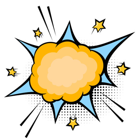 Explosion or boom in comic cartoon style. Pop art design. Vector illustration with halftone shadow on white backgroundのイラスト素材
