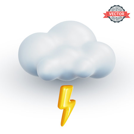 Thundercloud or storm cloud icon with lightning. Realistic 3d vector illustrationのイラスト素材