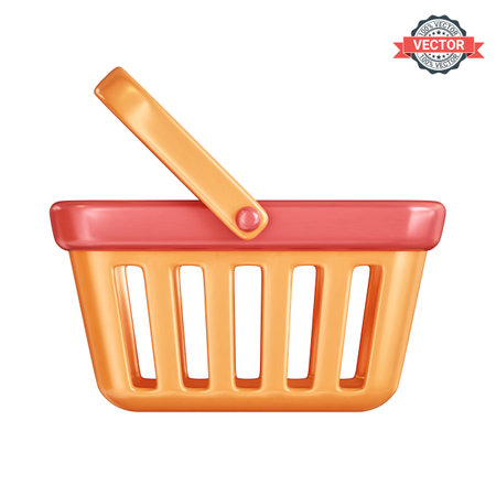 Shopping basket icon isolated on white background, side view. Realistic 3D vector illustrationのイラスト素材