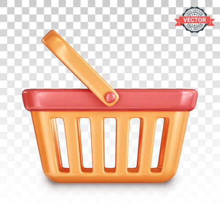 Shopping basket, side view. Realistic 3D vector icon isolated on a transparent backgroundのイラスト素材