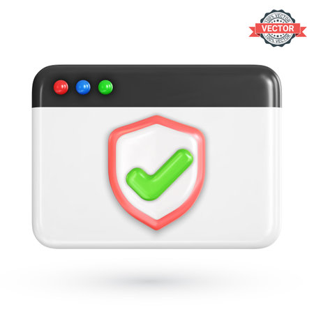 Antivirus or firewall icon with security shield on home screen. Network protection and security concept. Realistic 3D vector illustration on a white backgroundのイラスト素材