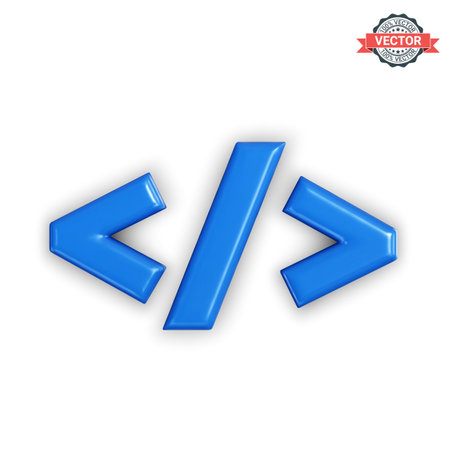 Program code development icon. Web coding or website programming concept. Realistic 3D vector illustration on a white backgroundのイラスト素材
