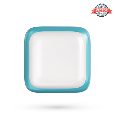 Glossy square button icon. Design element for website, web application or mobile application. Element of the graphical user interface. 3D vector graphics on white backgroundのイラスト素材