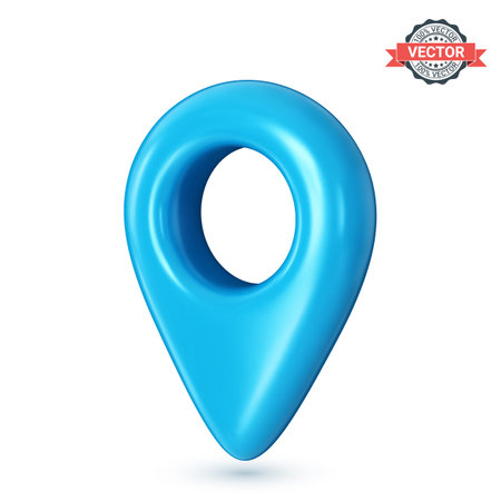 Map pointer or GPS location icon in plastic cartoon style. Realistic 3D vector illustration on white backgroundのイラスト素材