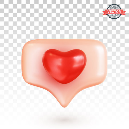 Heart icon in speech bubble. Concept of declaration of love or love message. Realistic 3D vector illustration for romantic design isolated on white backgroundのイラスト素材