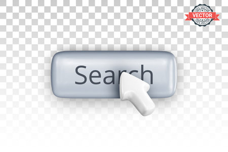 Search button and mouse pointer or arrow cursor icon. Graphical user interface design elements. Realistic 3D vector graphics on a transparent backgroundのイラスト素材