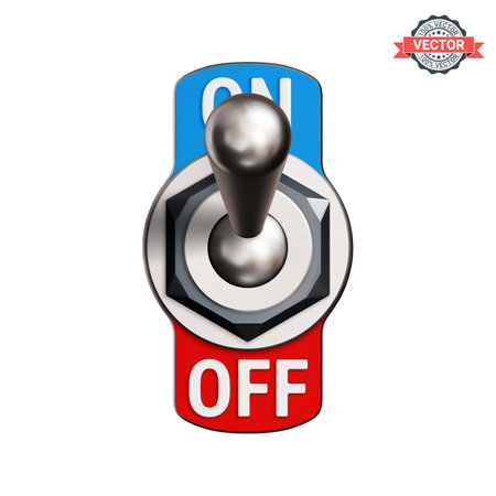 Toggle switch turned ON. Realistic 3D vector illustration isolated on white backgroundのイラスト素材