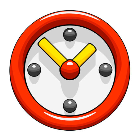 Simple analog clock icon in comic cartoon style, front view. Vector illustration isolated on a white backgroundのイラスト素材