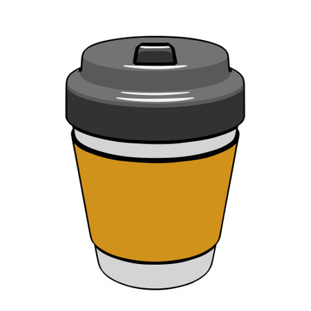 Disposable paper or plastic cup for coffee or tea with lid and cup sleeve, front view. Simple vector illustration isolated on white backgroundのイラスト素材