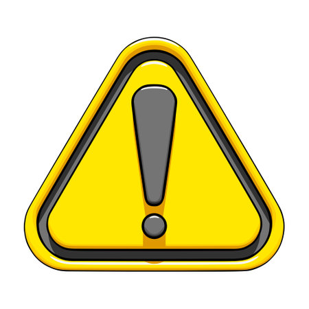 Yellow triangle warning sign with exclamation mark inside, front view. Warning sign icon. Dangerous situation or hazard warning concept. Simple vector illustration isolated on white backgroundのイラスト素材