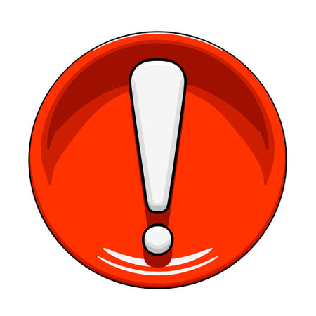 Red warning sign with exclamation mark inside, front view. Dangerous situation or hazard warning concept. Warning sign icon. Simple vector illustration isolated on white backgroundのイラスト素材
