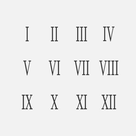Set of roman numbers for watches isolated on a white background. Vector illustration.のイラスト素材