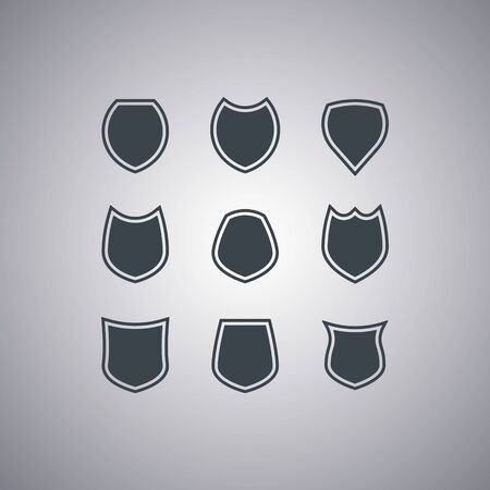 Shields icons set isolated on gray background. Modern flat style. Vector illustrationのイラスト素材