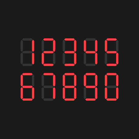 Red digital numbers isolated on black background. Modern design. Vector illustration.のイラスト素材