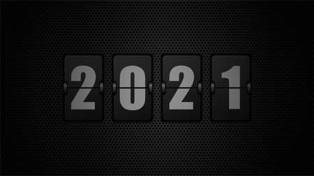 New year 2020. Numbers on mechanical scoreboard. 3d vector illustration on black background.のイラスト素材
