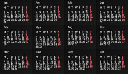 Modern minimalistic calendar for 2022 on black background. Vector illustration.のイラスト素材