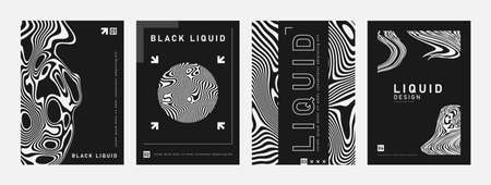 Set of black and white liquid backgrounds. Poster templates for your design. Vector illustration.のイラスト素材
