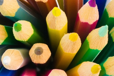 detail of bits of colorful pencilsの写真素材