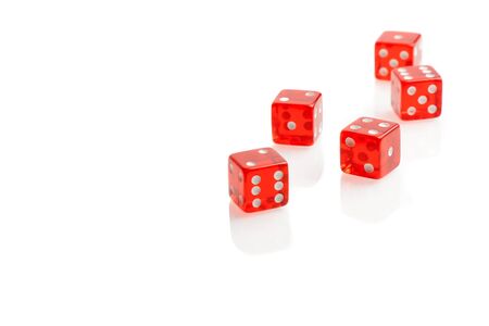 five red dices on white background