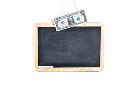 empty school blackboard with dollar on top on a white background