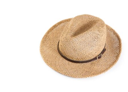 Vintage summer straw hat isolated on white backgroundの写真素材