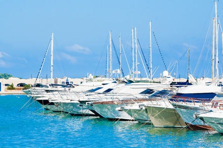 sea port with boats in the beautiful sunny day in Vieste Italyのeditorial素材