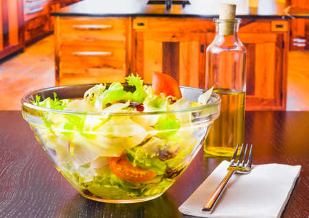 italian fresh salad and tomato on wood kitchen background nutrition conceptの写真素材