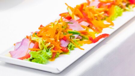 salad and sliced meat diet and nutrition concept mediterranean kitchenの写真素材