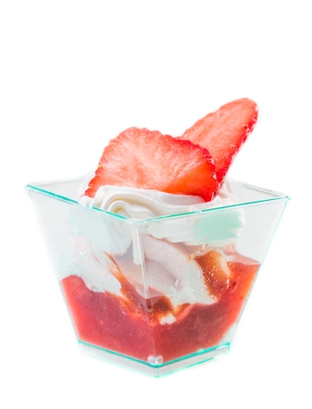 delicious strawberry cake with cream on white backgroundの写真素材