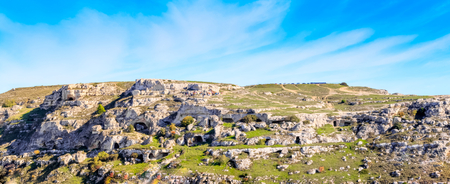 Landscape of rupestrian church. Sassi of Matera. Basilicata under blue skyの写真素材
