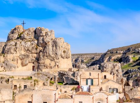 the Madonna de Idris Church of Matera. Basilicata ITALY under blue skyの写真素材