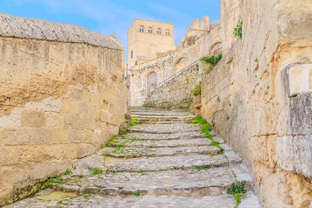 old stairs of stones, the historic building near Matera in Italy UNESCO European Capital of Culture 2019, details of old stairsのeditorial素材