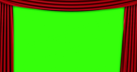 open red curtain movement background, with chroma key green screenの写真素材