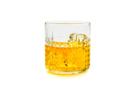 whiskey in glass with ice on white background, whisky relax timeの写真素材