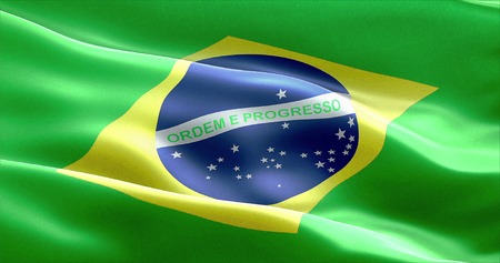 waving fabric texture of the flag of brazil nation, real texture flagの写真素材