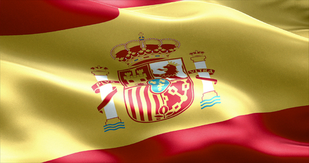 waving fabric texture of the flag with color of spain, real texture flagの写真素材