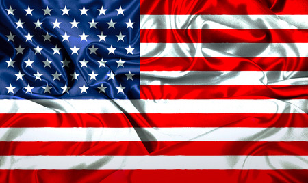 closeup of satin fabric American USA flag, united states of americaの写真素材