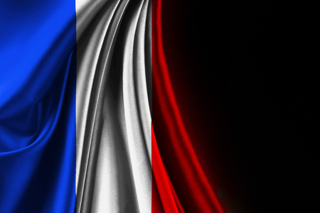 fabric texture texture of the flag of france, on black background, with black space for textの写真素材