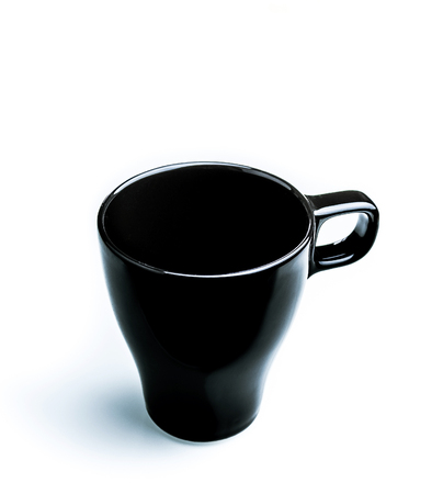 top view of black milk or coffee cup on white background, breakfast and diet conceptの写真素材