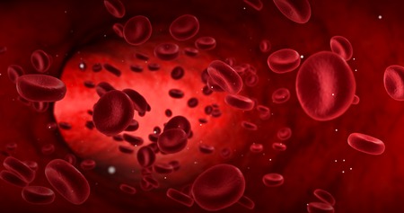 red blood cells in an artery, flow inside body, medical human health-careの写真素材